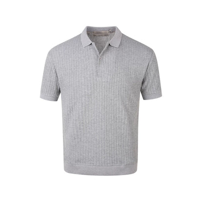 Men's Stretch Knit Short Sleeve Polo Shirt - Solid Color Slim Fit - Grey